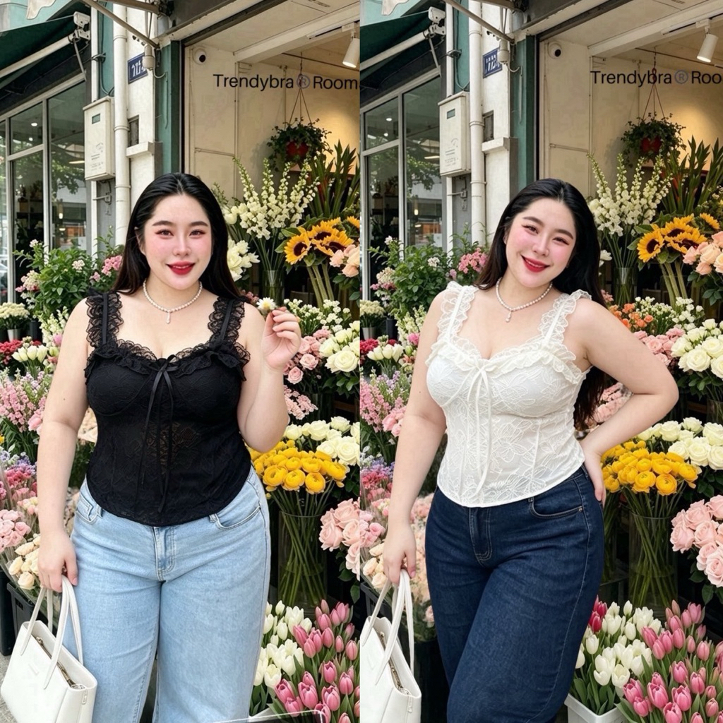 (ส่งด่วน)เสื้อสายเดี่ยวครอปBigsize ผ้าลูกไม้ ลุคคุณหนูสุดๆ อก 40-50 นิ้ว (TD)