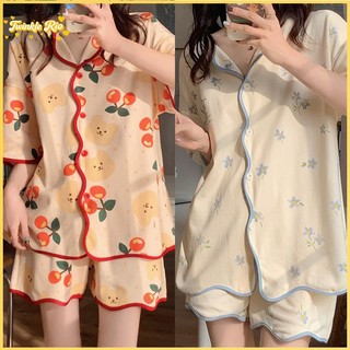 ชุดนอนแขนสั้น สไตล์เกาหลี มีบราในตัว ผ้าฝ้ายนุ่มใส่สบาย 3XL พร้อมส่ง