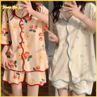 ชุดนอนแขนสั้น สไตล์เกาหลี มีบราในตัว ผ้าฝ้ายนุ่มใส่สบาย 3XL พร้อมส่ง