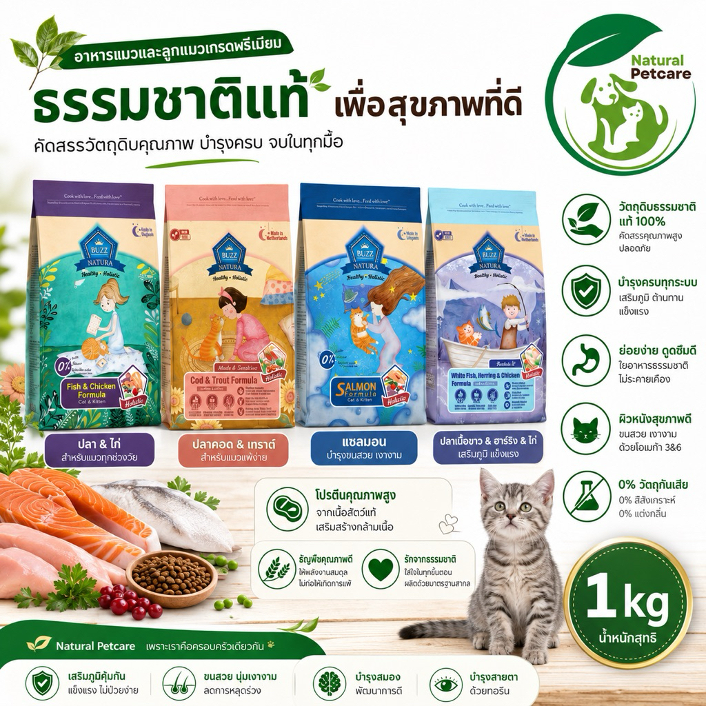 อาหารแมว Buzz Netura แมวโตและสูงวัย Grain Free ขนาด 1 กิโลกรัม