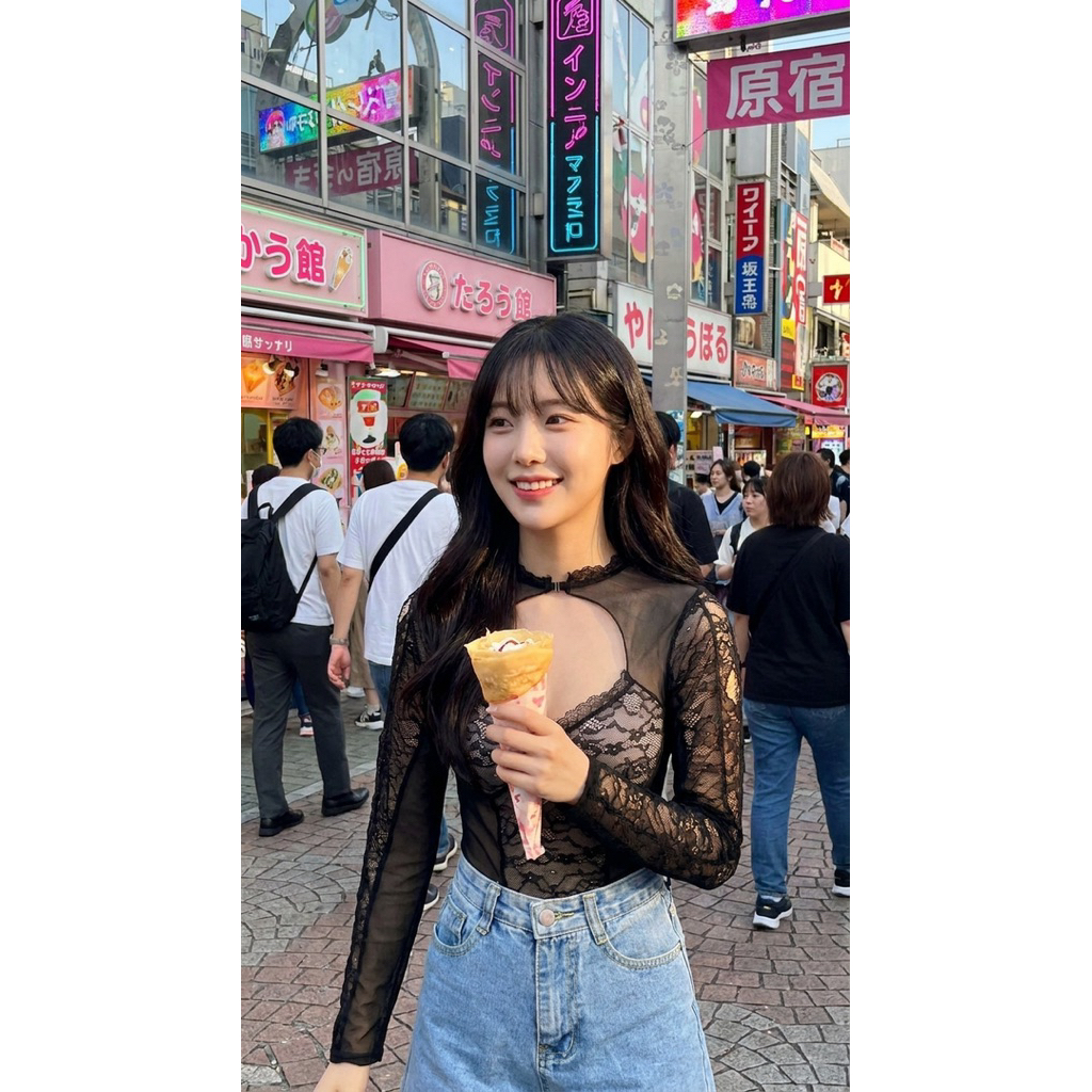 NICHA Online Bodysuit แขนยาวคอเต่าผ้าซีทรู แต่งลูกไม้ทั้งแขน สวยหรู ใส่แล้วดูไฮโซมากค่ะ