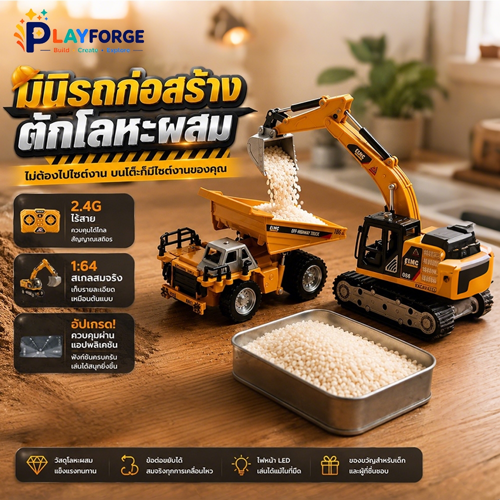 รถขุดบังคับวิทยุ Mini RC 1:64 อัลลอยด์ ขนาดจิ๋ว ของเล่นตั้งโต๊ะสำหรับสายสะสม