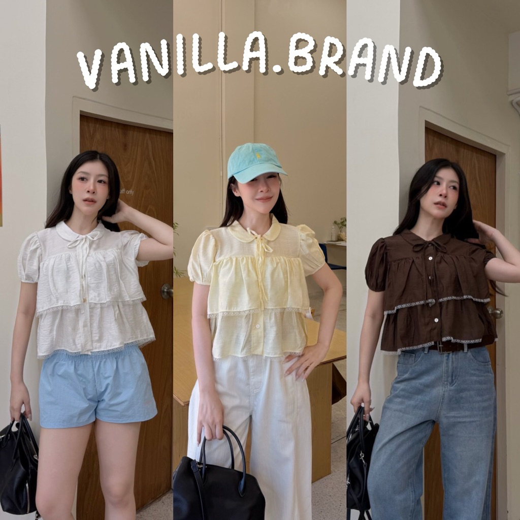 เสื้อคอจีน ดีเทลระบาย2ชั้น ผูกโบว์คอ -ttm / VB0613