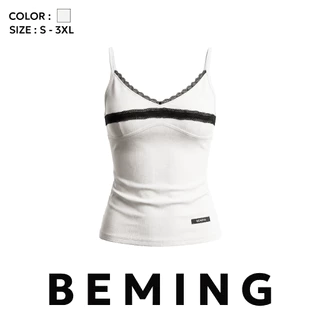 Bemingtop1209(S-3XL)-Semi Cami Top - สายเดี่ยวดีไซน์หวานตกแต่งลูกไม้ช่วงอก