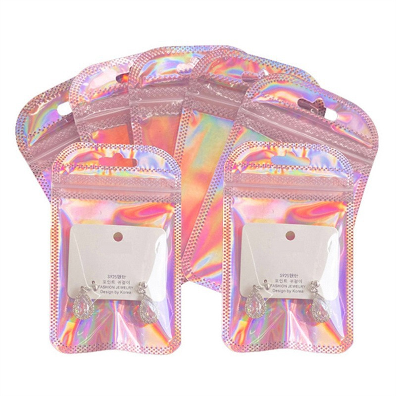 พร้อมส่ง ถุงซองซิปล็อคโฮโลแกรม OPP ซองซิป สีเลเซอร์ เหลือบรุ้ง มีรูเจาะแขวน สําหรับบรรจุภัณฑ์ 20ชิ้น
