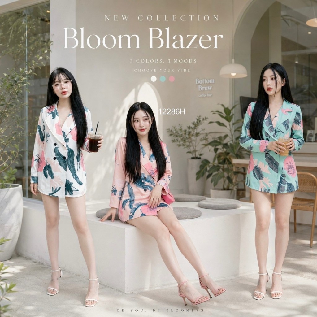 TT12286 เสื้อสูทคอปก ลายดอก แต่งกระดุมด้านหน้า Floral print suit jacket with buttoned front