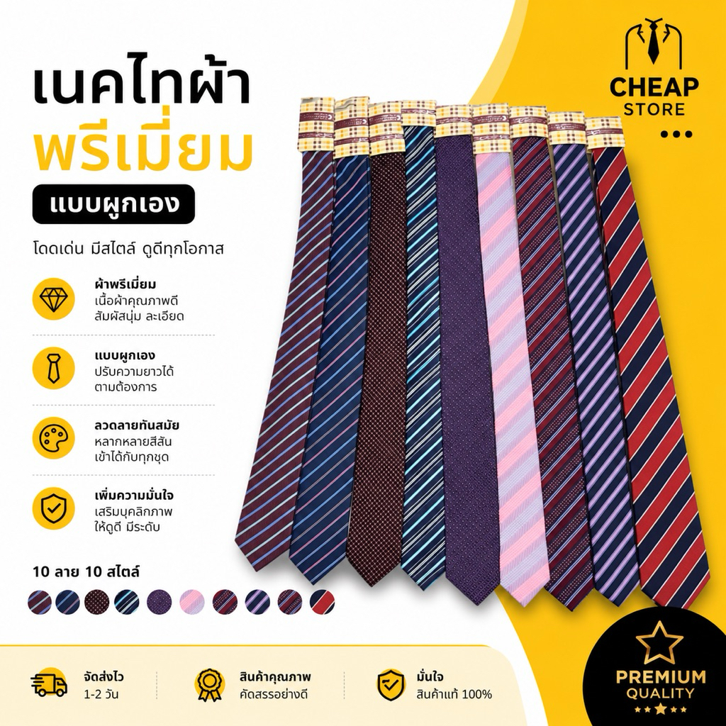 เนกไทผูกเอง ลายไม่ซ้ำใคร เนื้อผ้าคุณภาพ ไม่บางไม่ย้วย สินค้าพร้อมส่ง
