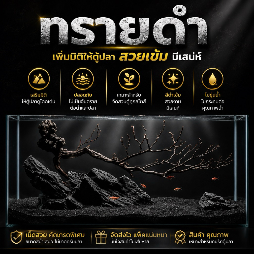 ทรายดำ​ แต่งตู้ปลา​  น้ำไม่ดำนะค่ะ​ ปลูกต้นไม้ได้