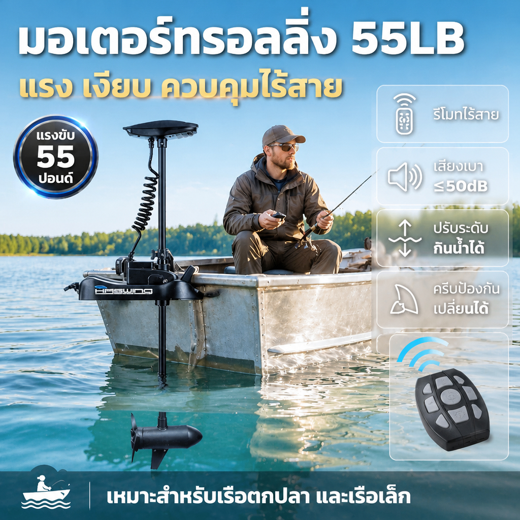 【การรับประกัน 5 ปี】New Pro Haswing Cayman 55 lbs (12V) Remote Control มอเตอร์ไกด์ (ไม่รวมแป้นเหยียบ) สนใจติดต่อช่องแชทได