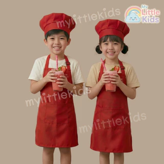 ชุดเชฟเด็ก สีแดง ผ้ากันเปื้อนเด็กพร้อมหมวกกันน้ำ ระบายอากาศ สายปรับได้ เซ็ตทำอาหาร/ทำขนม สำหรับเด็ก Chef Apron Kids