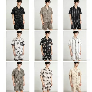 ชุดนอนผู้ชายเสื้อเชิ้ตดูหรูสง่างาม สวมข้างนอกได้ ผ้าไหมอิตาลี นุ่มระบายอากาศ ลายพิมพ์สวยงาม