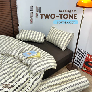 ชุดเครื่องนอน 6 ชิ้น ( ผ้านวม 6 ฟุต ) ผ้าcotton100% ลายริ้ว สีไม่ตก ผ้าไม่ขึ้นขน มุมสูง 11 นิ้ว