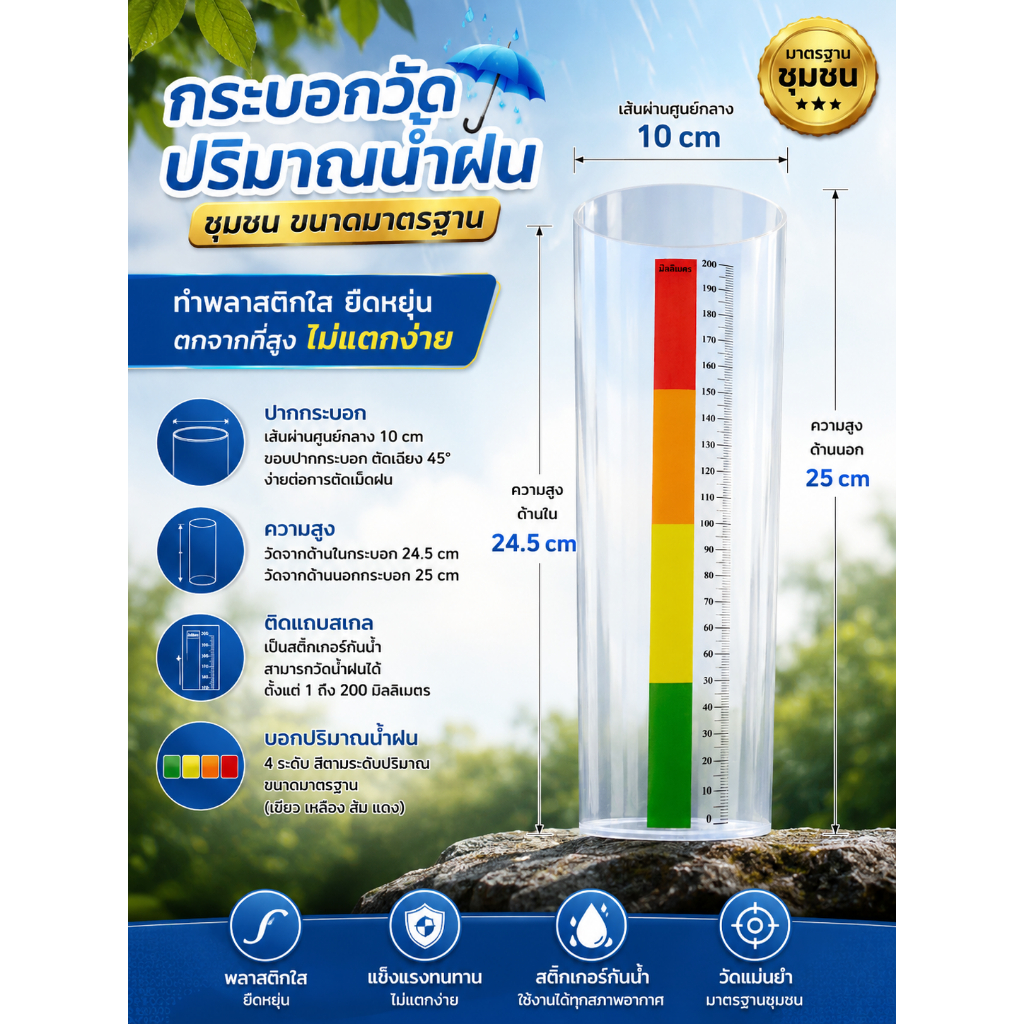 กระบอกวัดปริมาณน้ำฝน สำหรับชุมชน (สติ๊กเกอร์มาตรฐาน)