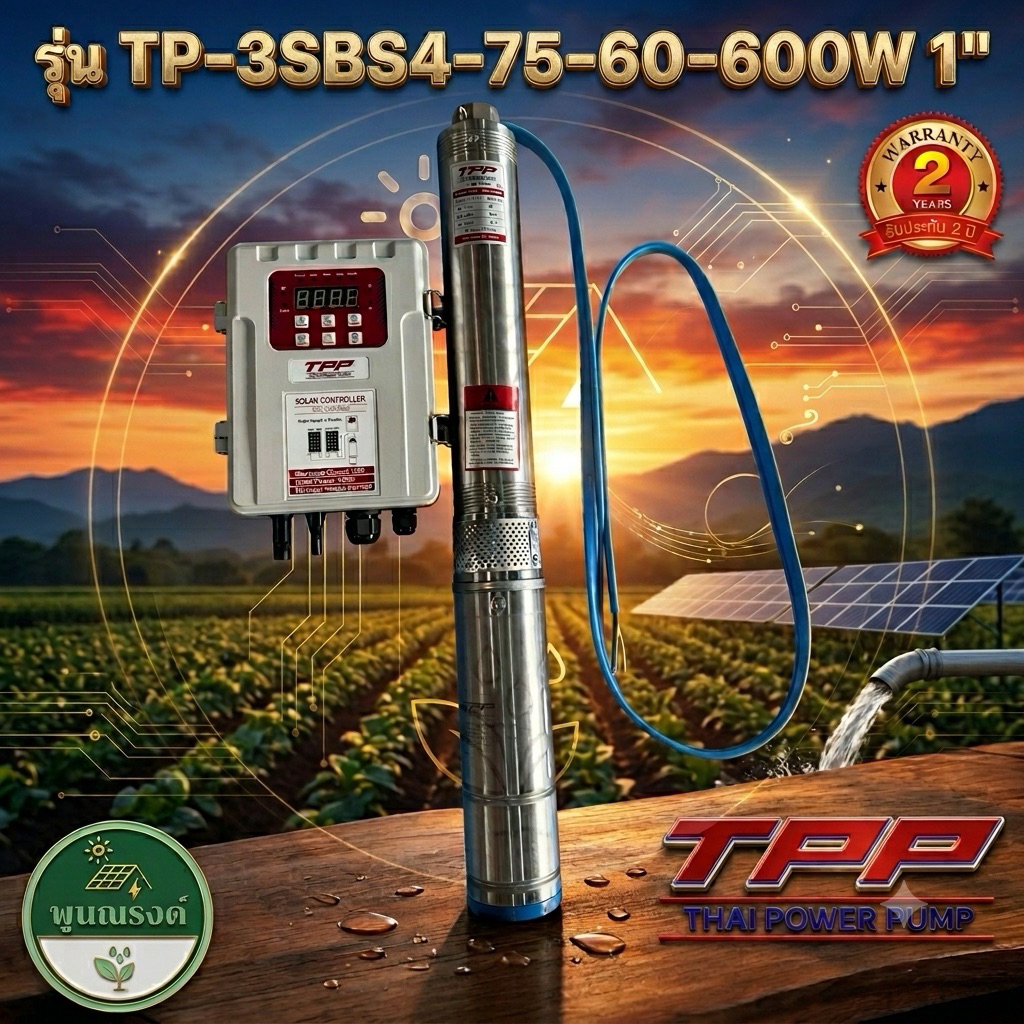 ปั้มบาดาลโซล่าเซลล์ TP-3SBS4-75-60-600W 1" TPP พูนณรงค์
