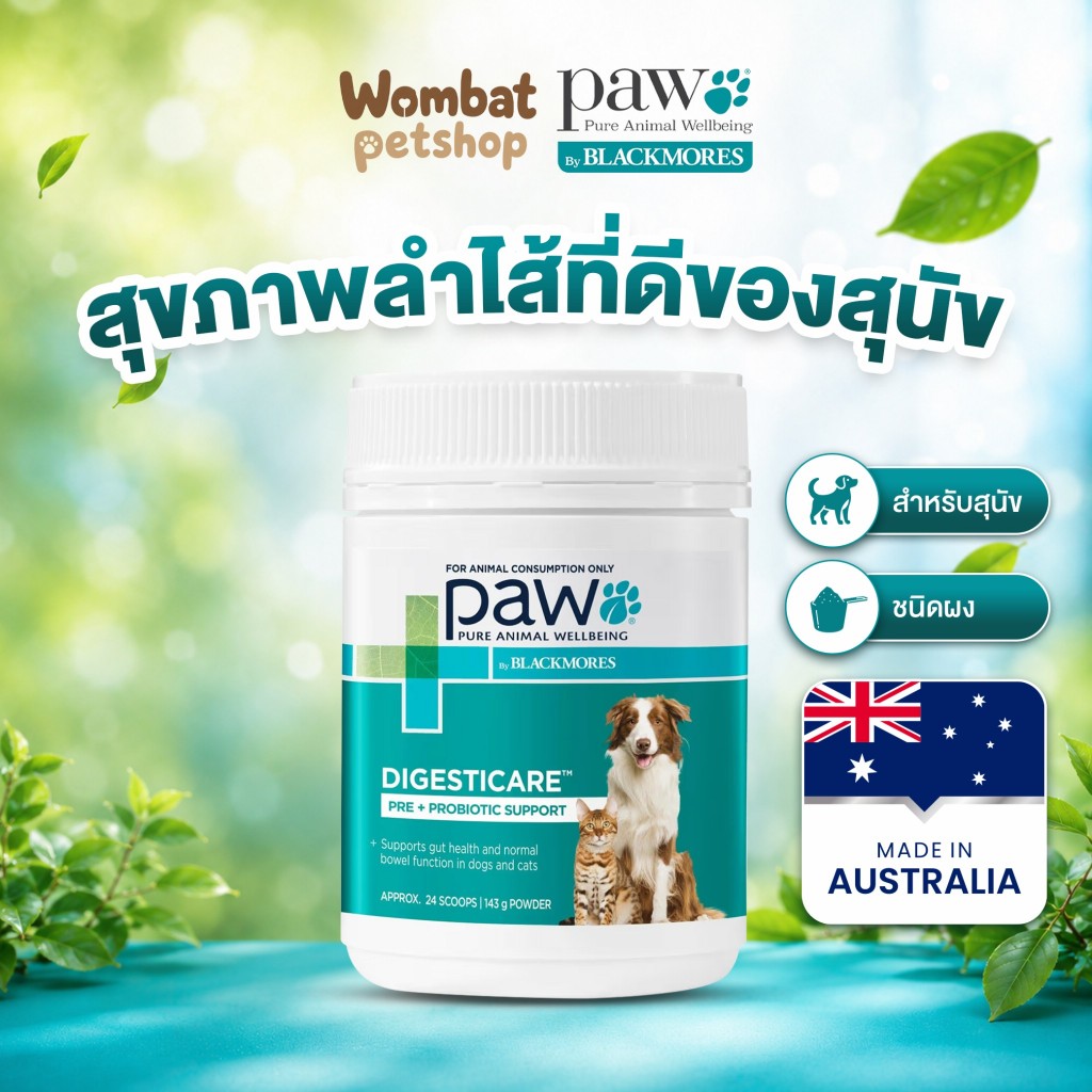 PAW by Blackmores ส่งเสริมสมดุลทางเดินอาหารและการขับถ่าย DigestiCare Digestive Health Probiotic Powder For Dogs and Cats