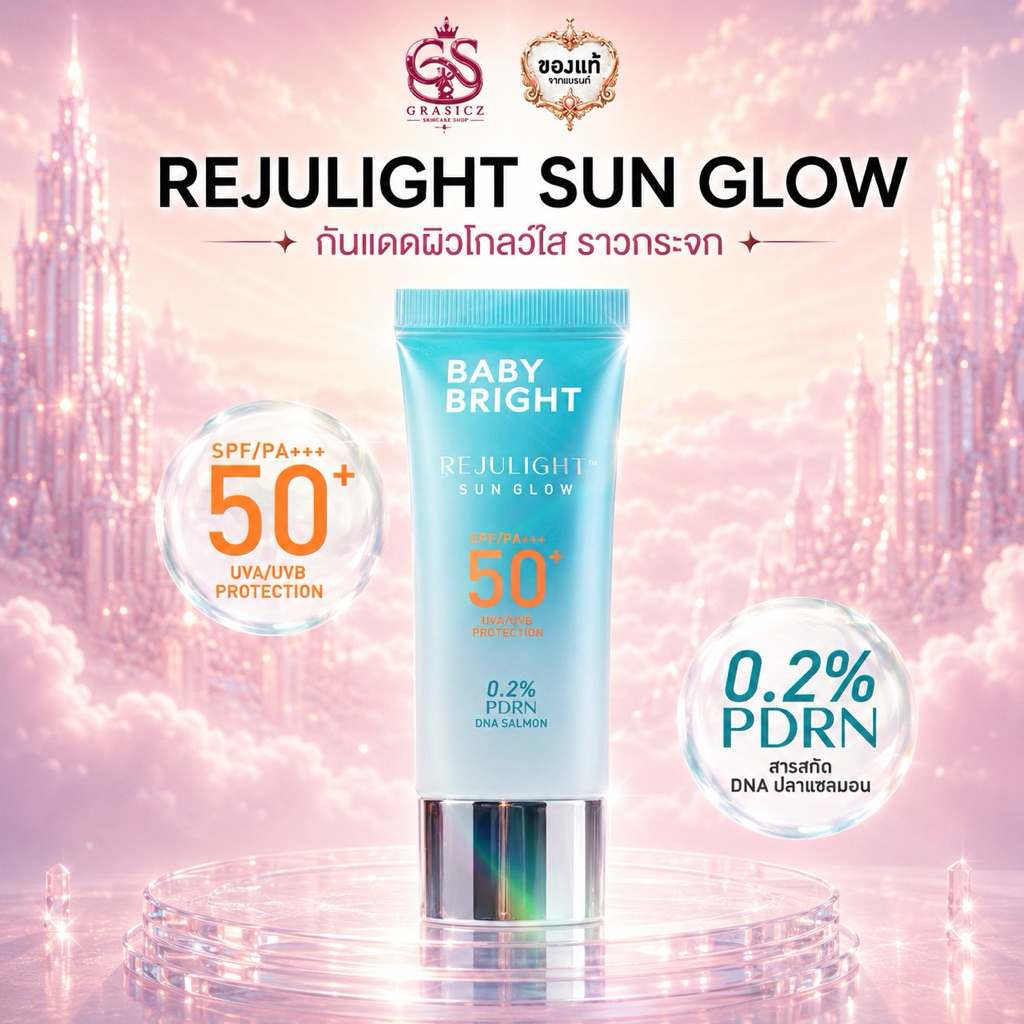 Baby Bright กันแดดผิวหน้า เนื้อเซรั่ม รีจูไลท์ซันโกลว์ เอสพีเอฟ50+ พีเอ+++ เบบี้ไบร์ท