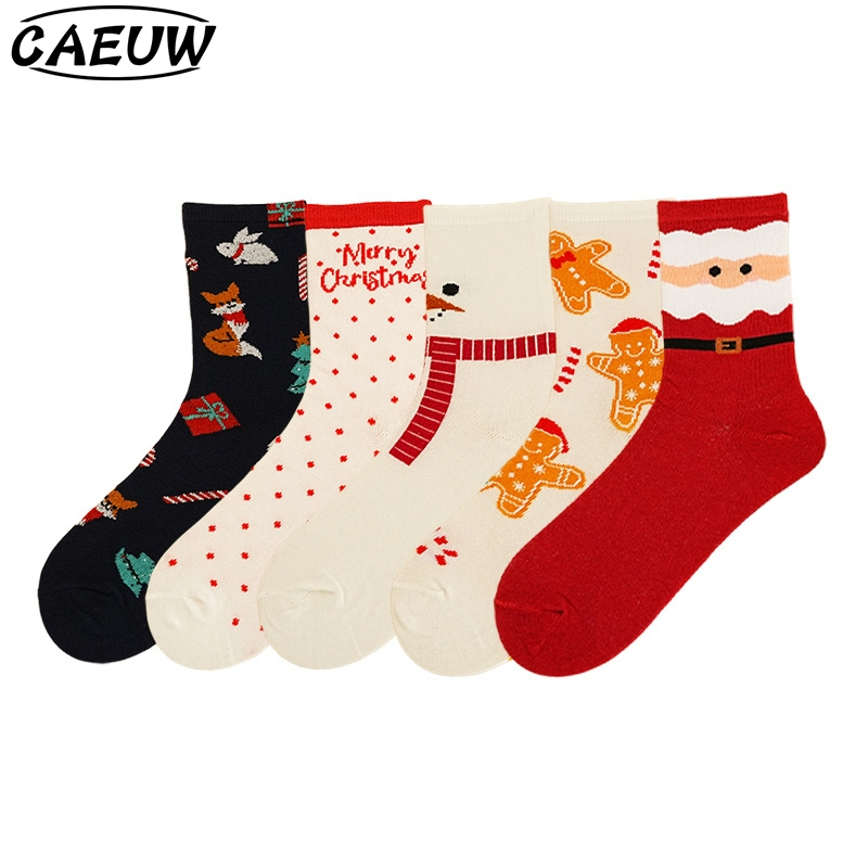 CAEUW ถุงเท้าสานตายูนิเซ็กซ์ ถุงเท้าคริสต์มาส