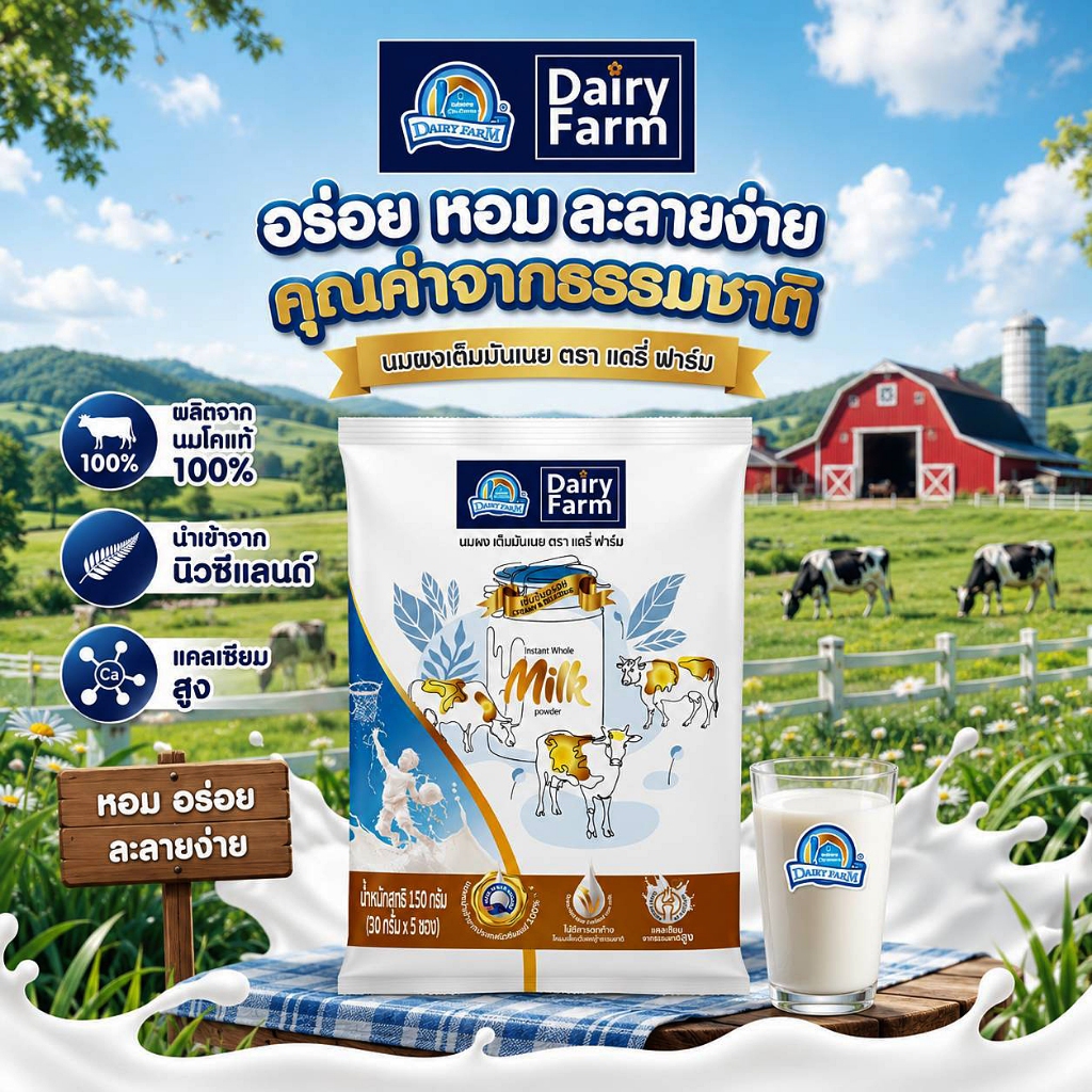 Dairy Farm แดรี่ ฟาร์ม นมผงเกรดพรีเมี่ยม แฟมิลี่แพ็ค (6ถุง)