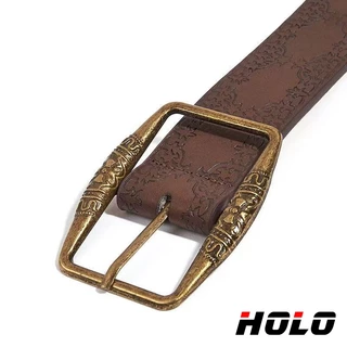 HOLO เข็มขัดผู้หญิงสไตล์วินเทจอเมริกัน สี น้ำตาล ดีไซน์ชาติพันธุ์ เข้ากับกางเกงยีนส์และชุดลำลอง ดูหรูมีสไตล์