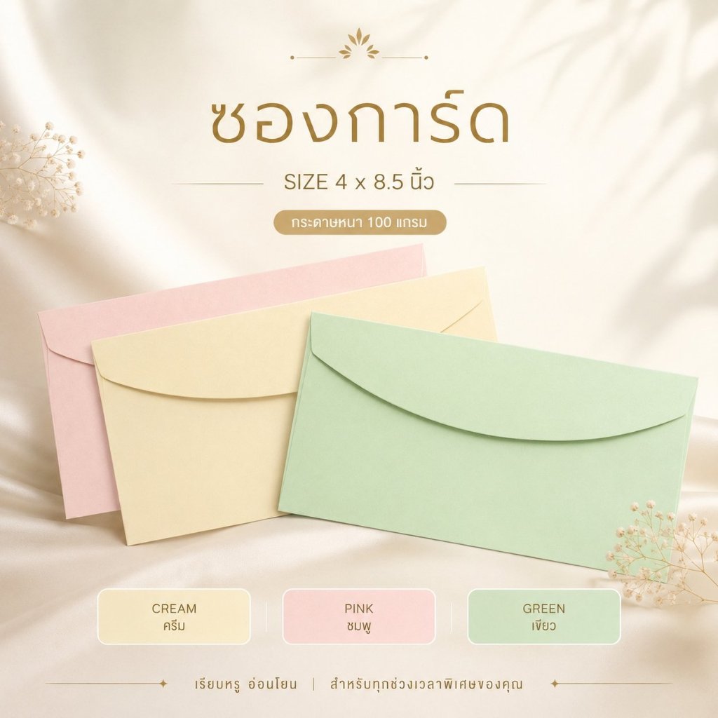 ซองใส่เงิน การ์ดแต่งงาน การ์ดเชิญ บัตรเชิญ Envelope ขนาด 10.8x22 Cm./4x8.5นิ้ว แพ็ค 50 ใบ