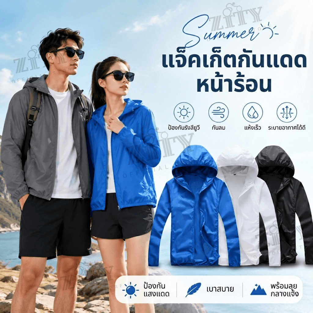 ZITY เสื้อแจ็คเก็ตกันแดด UPF30 กันลม กันละอองน้ำ แห้งเร็ว น้ำหนักเบา เสื้อฮู้ด Outdoor สำหรับเดินป่า ปั่นจักรยาน ตกปลา ท