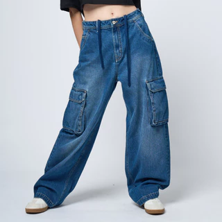 DAVIE JONES [BE FEARLESS] กางเกงยีนส์ Baggy Fit Jeans สีน้ำเงินอ่อน กรม BG0001