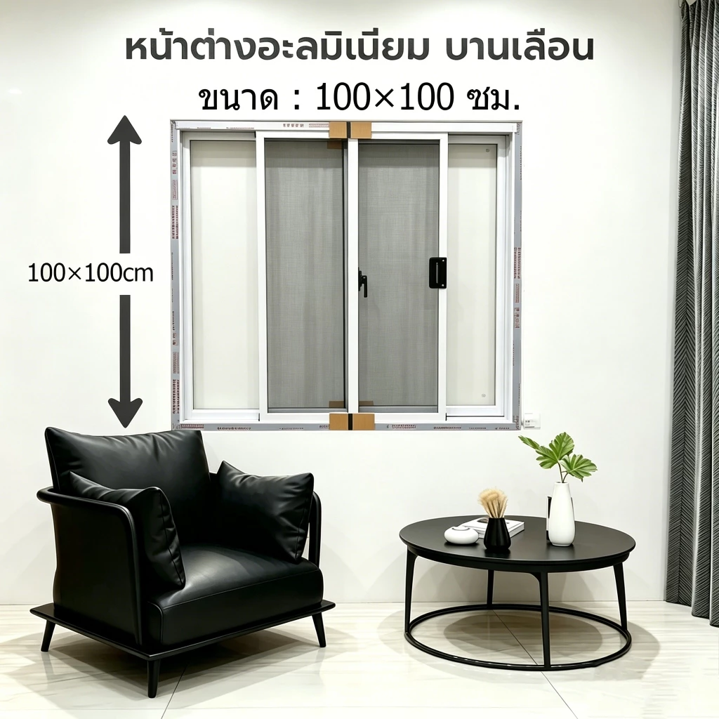 หน้าต่างเลื่อนสำเร็จรูป พร้อมมุ้งลวดนิรภัย ขนาด 100*100/80*80 อลูมิเนียม กระจกใส/สีเทา ส่งจากโรงงาน