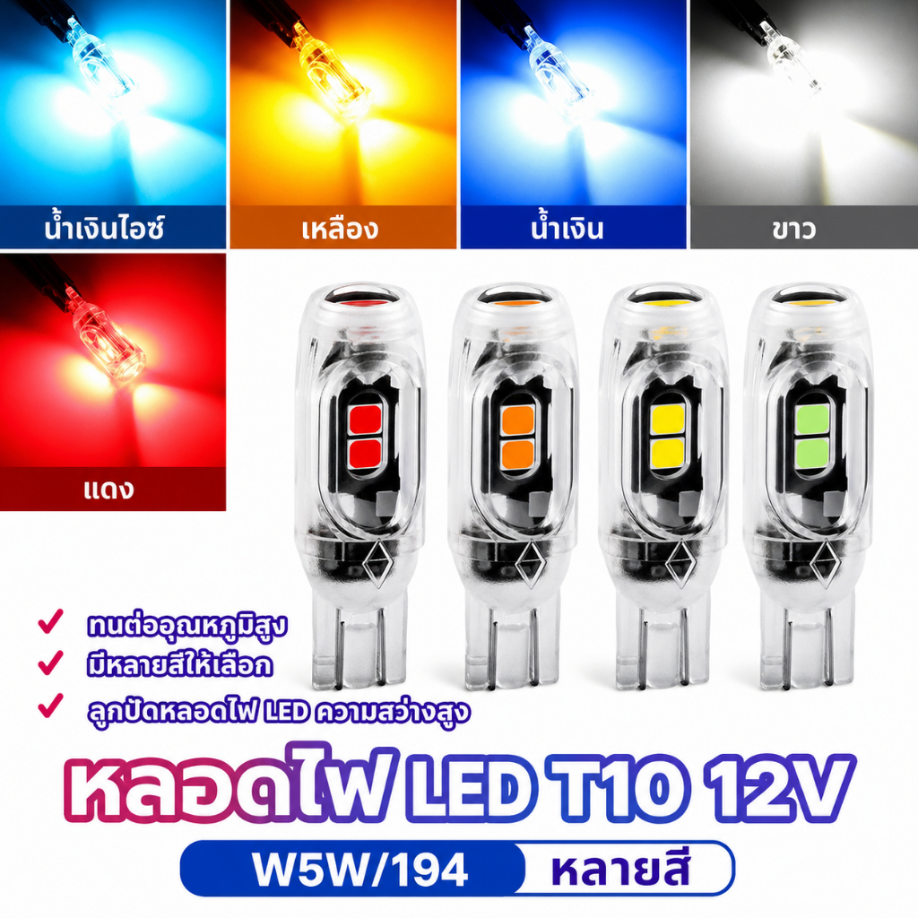 WACA ขั้ว T10 10 ดวง หลอดไฟหรี่ LED หลอดไฟหรี่รถยนต์ มอไซ รถมอเตอร์ไซค์ 12V (1ชิ้น) หลอดไฟ ไฟหรี่