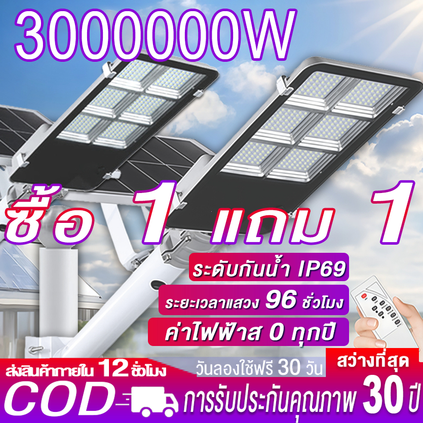 💡ซื้อ 1 แถม 1💡 ไฟโซลาเซลล์ ไฟถนนโซล่าเซลล์  LED ไฟภายนอกอาคาร solar light ไฟสปอร์ทไลต์ IP69 ​กันน้ำแล ป้องกันฟ้าผ่าหมอก