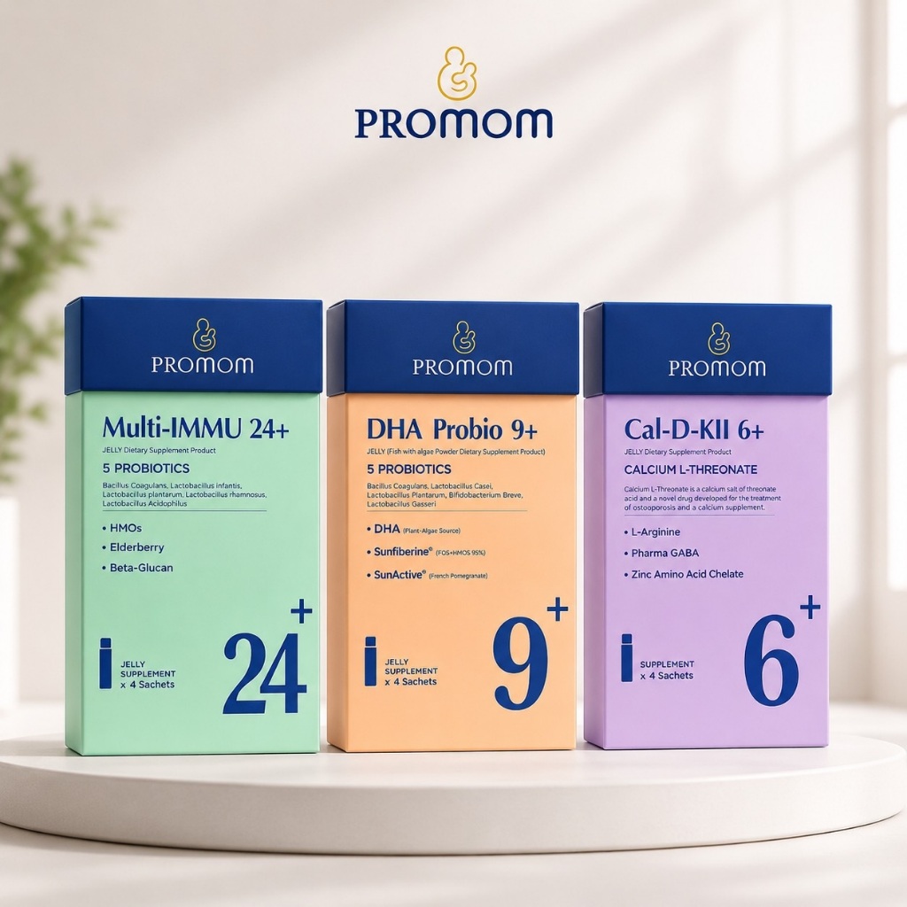 【กล่องเล็ก】Promom Multi-IMMU 24+, Cal-D-KII 6+, DHA 9+ (กล่องเล็กขนาดทดลอง 4 ซอง)
