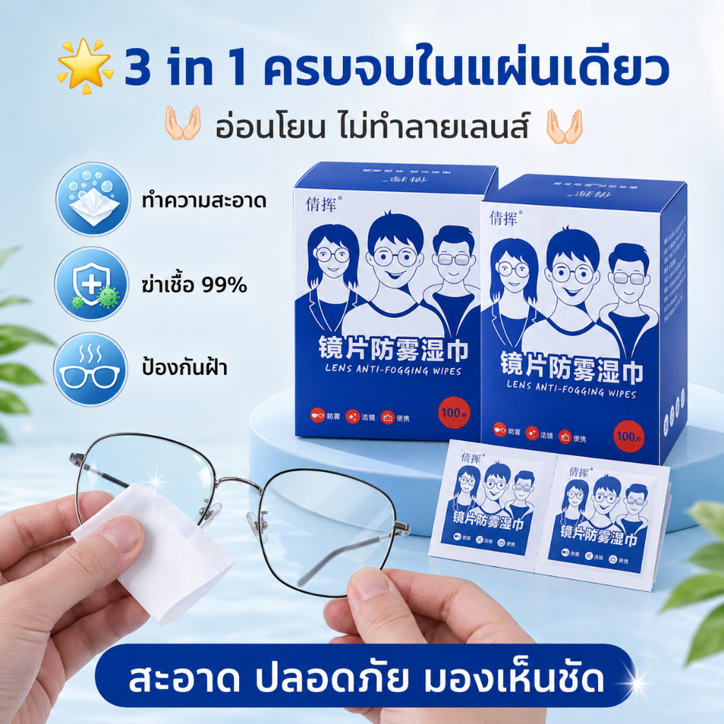 【พร้อมส่ง】📍 กระดาษเช็ดแว่น กันฝ้า 200/100 แผ่น กันหมอก แผ่นเช็ดแว่นตา ที่เช็ดโทรศัพท์ กระจก เลนส์ จอคอม