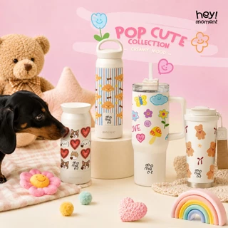 [รวมทรง] Moment แก้วเก็บความเย็น SUS316+เซรามิก รุ่น POP CUTE COLLECTION (สีครีม) ลายน่ารักสไตล์เกาหลี สีครีมละมุน