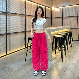 Live x SpinnyHouse กางเกงคาร์โก้ เอวฟรีไซต์ยางยืด กระเป๋าใช้งานได้จริง 🎀 ผ้าไมโครใส่ง่ายไม่บาง รุ่น กางเกงคาร์โก้