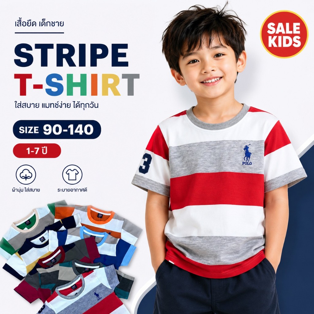 เสื้อลายคอกลมปักม้า ผ้าเด้ง นุ่ม ไม่หด ไม่ย้วย เนื้อผ้าสเปนเด๊ก