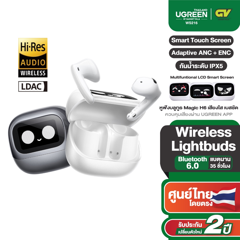 UGREEN หูฟังไร้สาย หูฟังบลูทูธ Magic H6 BT 6.0 เสียงใส เบสชัด ดีไซน์น้ำหนักเบา ใส่สบาย รุ่น 65386