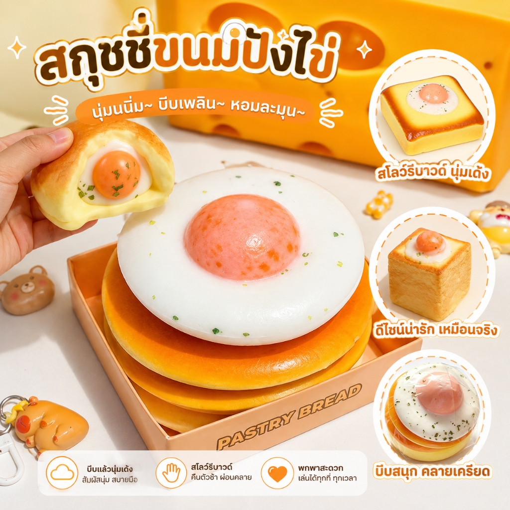 การจำลองอาหารของเล่นบีบอัด Squishy ขนมปังเหนียวที่เพิ่มขึ้นช้า การดีดกลับช้า ของเล่นคลายเครียด ช่วยคลายเครียด🍞