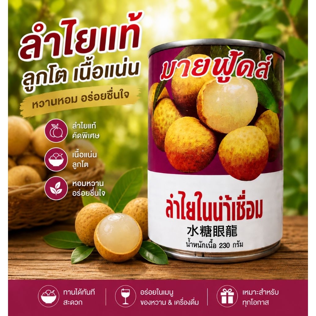 ลำไยกระป๋อง เนื้อเยอะ  ลำไยในน้ำเชื่อม กระป๋องใหญ่ อร่อยชื่นใจ ระหว่างขนส่งกระป๋องอาจมีบุบบ้างจ้า