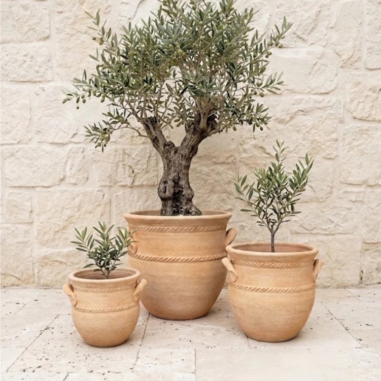 (กรุณากดOrderครั้งละ1ชิ้น)Moomdee Terracotta No.23 กระถางดินเผาสไตล์ฝรั่งเศสลายคาดเชือก2แถบมีหู2ข้าง