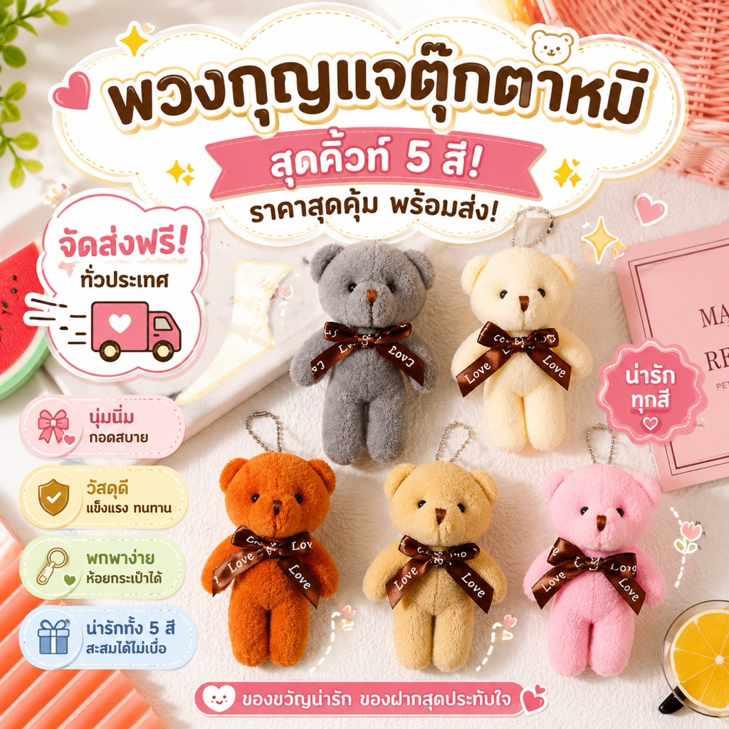 kingshopping PJ10G(ร้านไทย) พวงกุญแจตุ๊กตาหมี พร้อมสายห้อยโซ่ไข่ปลา(งานอดิเรกและของสะสม ของที่ระลึก)
