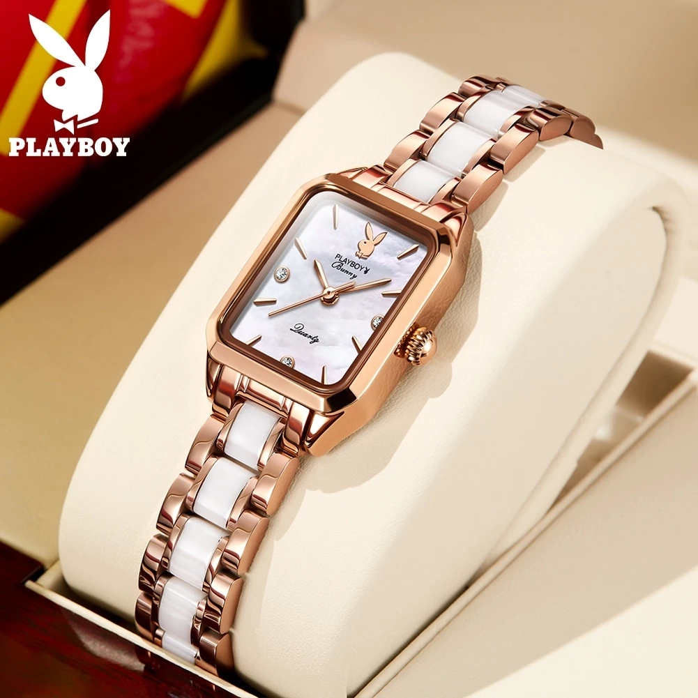 PLAYBOY  สปอตสินค้า นาฬิกาข้อมือผู้หญิงกันน้ำ  แฟชั่น แบรนด์แฟชั่น สายเซรามิคสแตนเลสสวยๆ  สีขาว รับประกัน 3 ปี