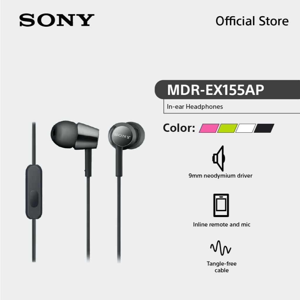Sony หูฟัง In Ear รุ่น MDR-EX255AP | Smartphone compatible, with in-line remote mic | Y-shaped cord type, 1.2m length