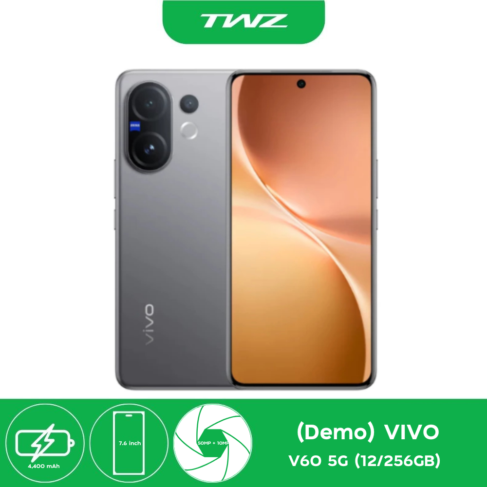 (เครื่องDEMO) VIVO V60 5G 12/256GB แบตเตอรี่ 6,500 mAh รองรับชาร์จไว 90W ไม่มีรับประกัน สภาพ 90%
