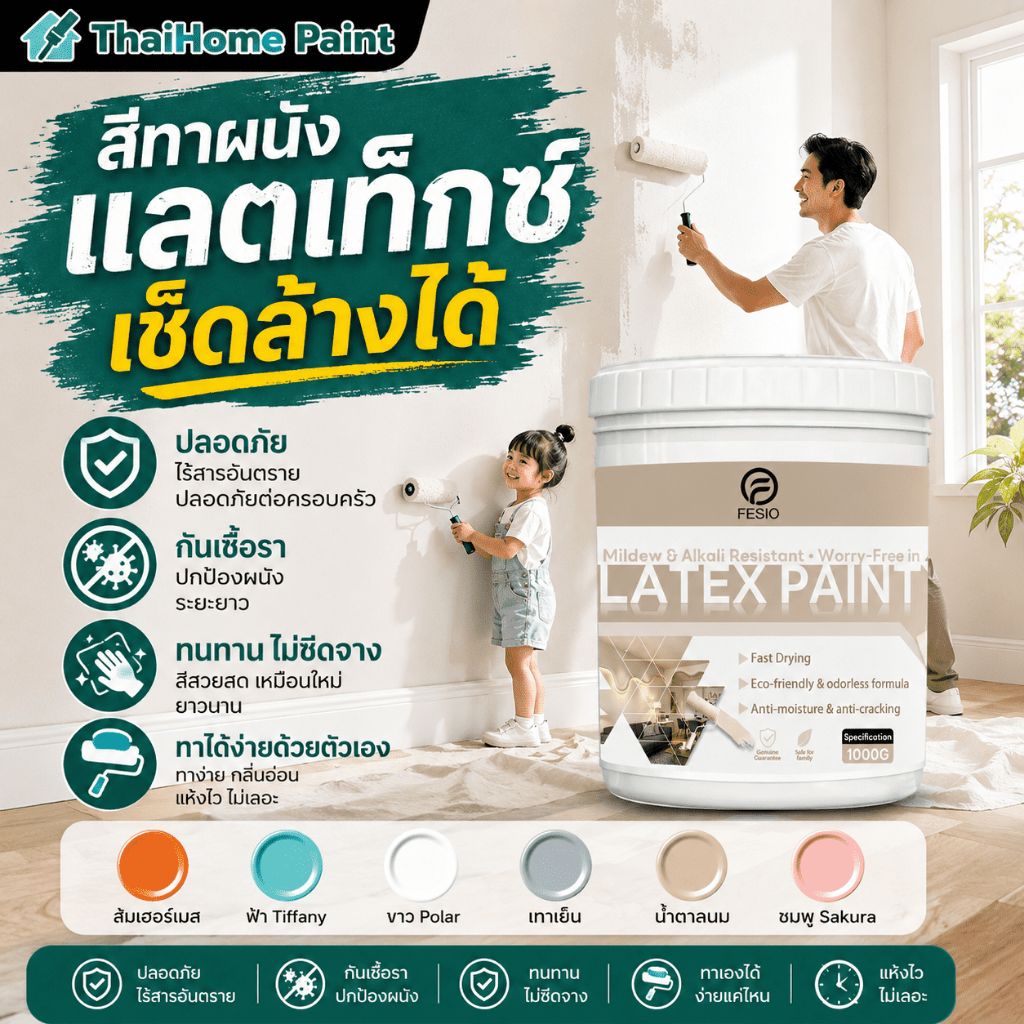 💥Paint💥 สียางพาราผนังภายนอก 1 ลิตร สีน้ำยางพารา สีทาผนังกันน้ำ 0 ไม่มีอัลดีไฮด์  ใช้สำหรับรีโนเวทและซ่อมแซมผนัง