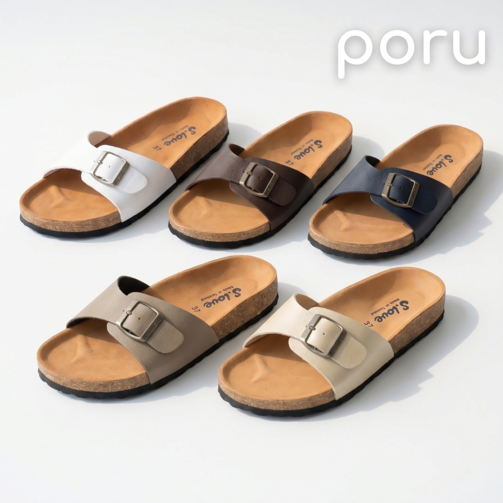 [ส่งฟรี]PORU รองเท้าแตะไบเก้น รุ่นพื้นแทน สไตล์วินเทจ นุ่มเบาสบาย ปรับระดับได้ รองเท้าแฟชั่นผู้หญิง รุ่นยอดฮิต