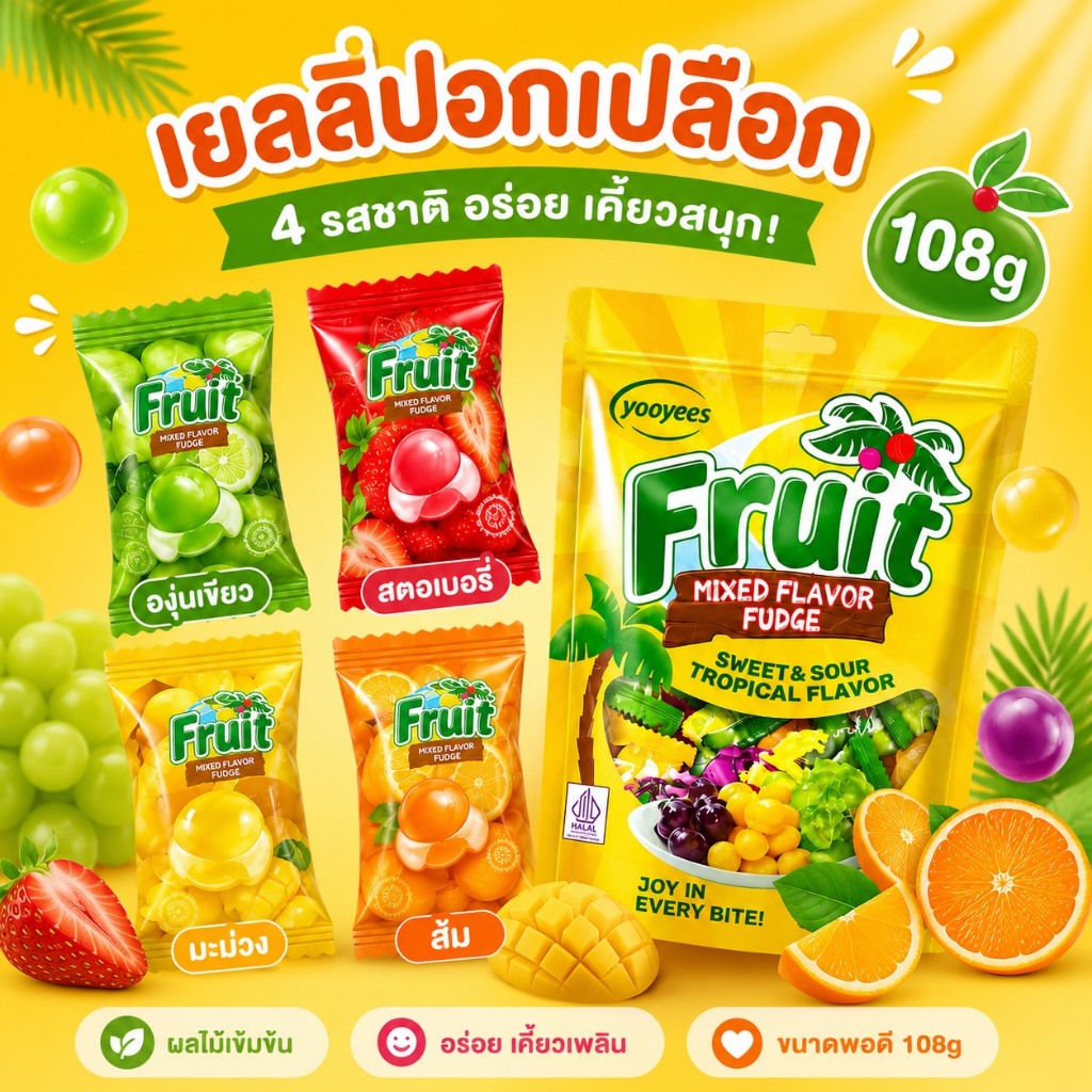 เยลลี่ผลไม้ปอกเปลือก 4 รสชาติ 108g.