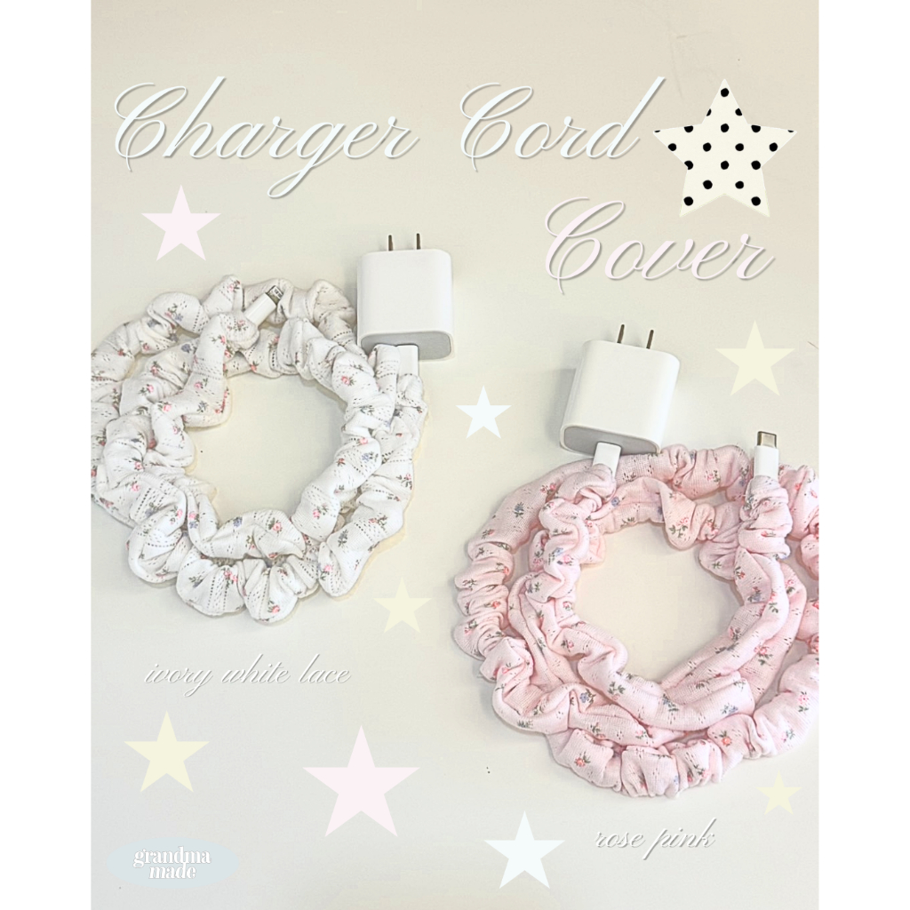 grandmamade cable cover (พร้อมส่ง) ผ้าหุ้มสายชาร์จโทรศัพท์ ใช้ได้หลายขนาด/ pointelle charger cord cover