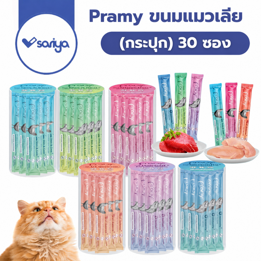ขนมแมวเลีย Pramy พรามี่สมูทตี้ (1กระปุก 30 ซอง) ไม่เติมเกลือและน้ำตาล