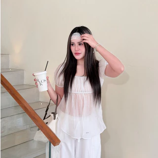Dolly top เสื้อปาดไหล่แขนสั้น แต่งงานอะไหล่ (ผ้าโรซี่) เนื้อผ้าบางเบาพริ้วใส่สบาย (งานSIZE M-L) AOMMKOSHOP - S128