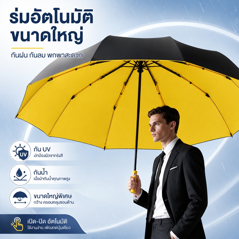 ร่มพับอัตโนมัติ 3 ตอน กันแดดกันฝน กัน UV ขนาดใหญ่ 120cm สีพื้น พกพาสะดวก เปิด-ปิดออโต้ ส่งจากไทย