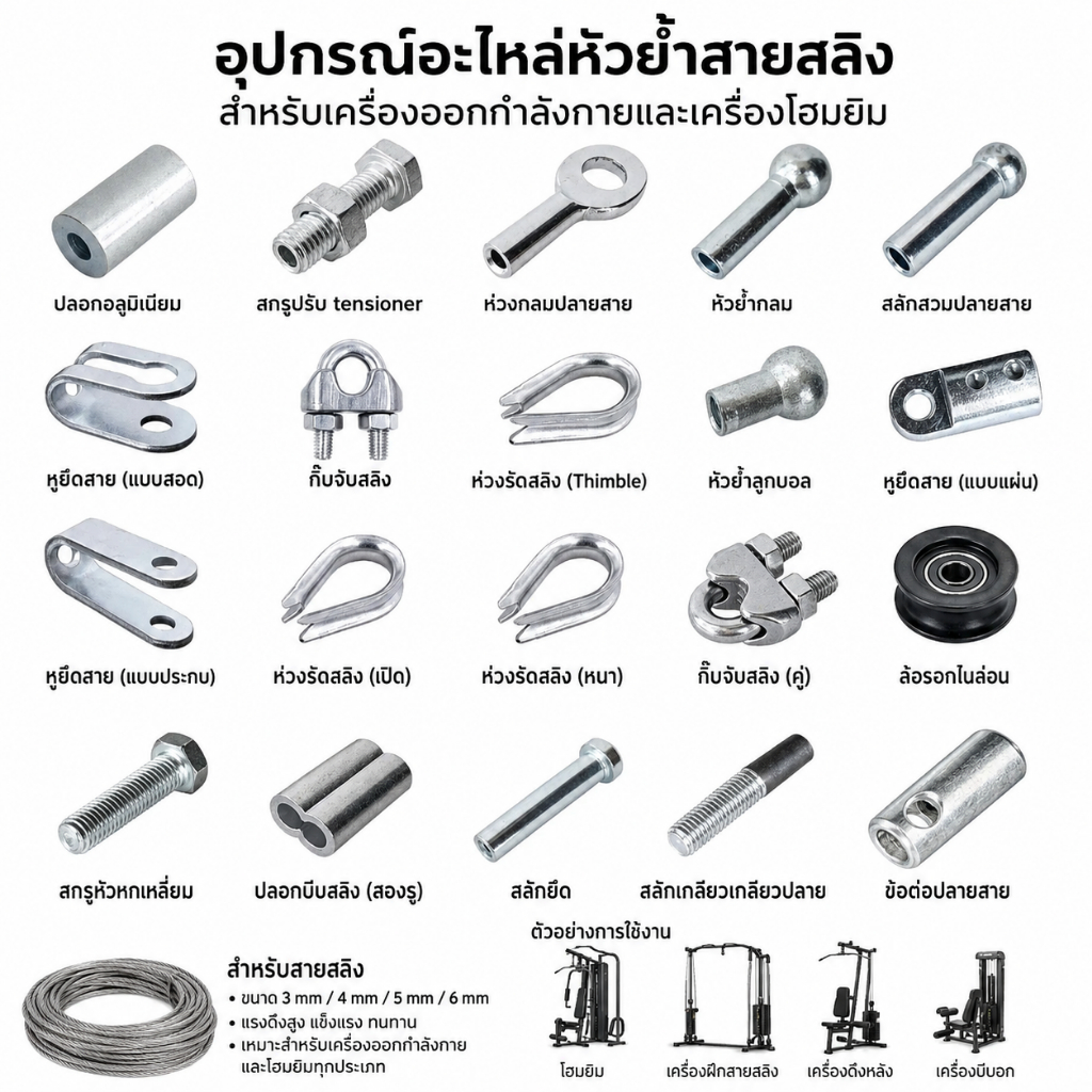 อุปกรณ์หัวย้ำสายสลิงชุดยิม สำหรับเครื่องออกกำลังกาย  DIY ขนาด 5/6 มม